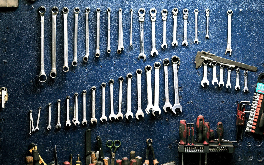 organized garage wrenches